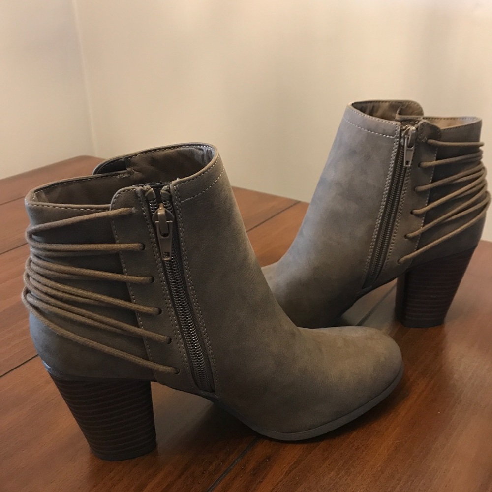 Taupe booties.